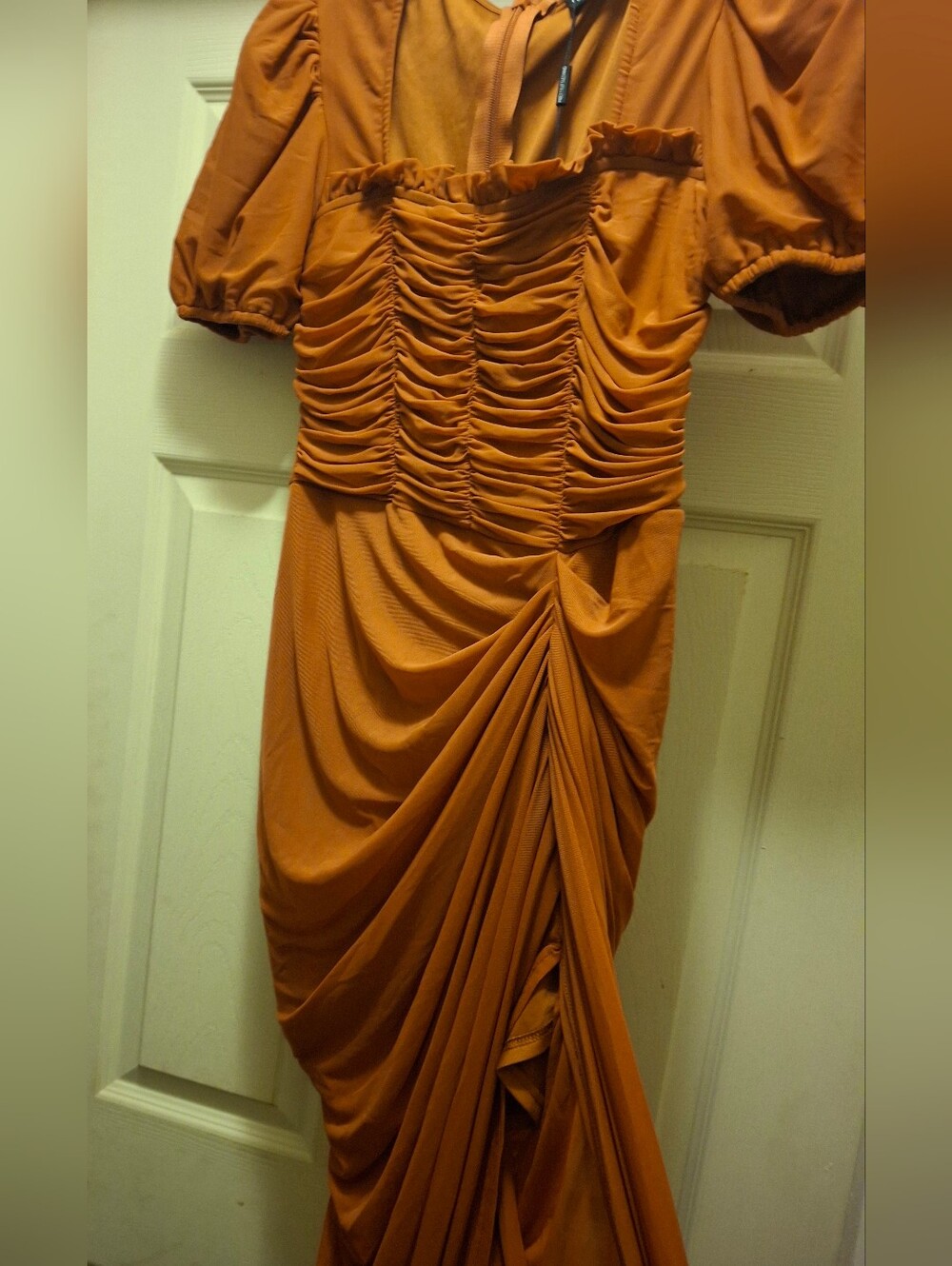 Rust Orange Ruched Evening Dress